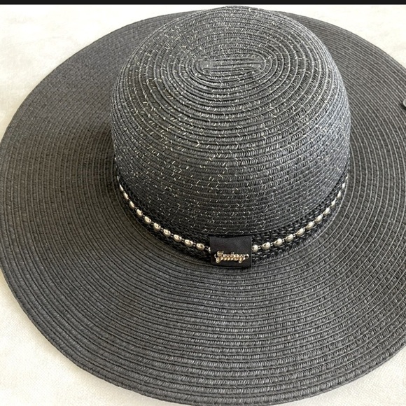 Juicy Couture Black Straw Floppy Hat studded decor with juicy logo in gold - Picture 1 of 7